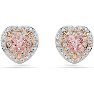 Swarovski One Stud earrings, Heart cut, Pavé, Heart, Pink, Mixed metal finish