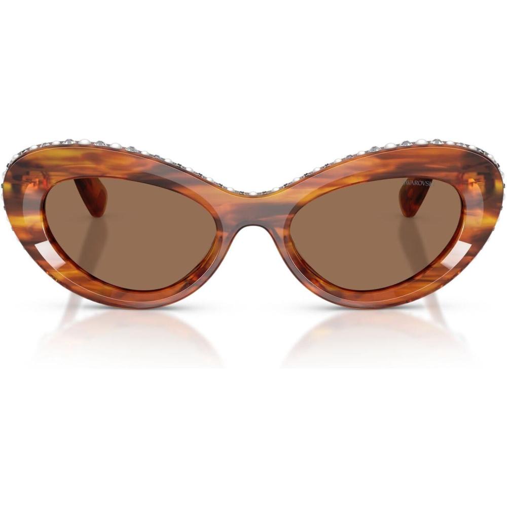 imageSwarovski womens Sk6061u Universal Fit Cat Eye SunglassesStriped HavanaDark Brown