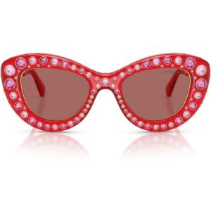 Swarovski womens Sk6060 Cat Eye Sunglasses(Transparent Red/Dark Violet)