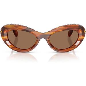 Swarovski womens Sk6061u Universal Fit Cat Eye Sunglasses(Striped Havana/Dark Brown)