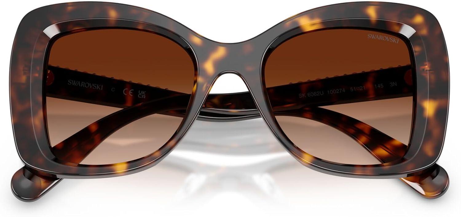 imageSwarovski Womens SK6062U Universal Fit Butterfly Sunglasses HavanaCrystalGradient Brown 51 mm
