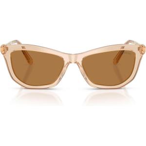 Swarovski Women’s SK6057F Low Bridge Fit Cat Eye Sunglasses, Transparent Beige/Bronze, 56 mm