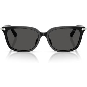Swarovski Women’s SK6064D Low Bridge Fit Square Sunglasses, Black/Dark Grey, 56 mm